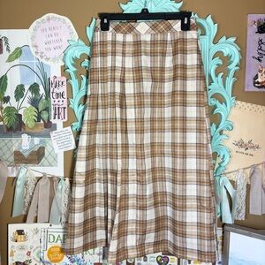 Brown Shimmer Tartan Pleated Plaid Midi Skirt Women’s Sz.XS Light Academia Retro